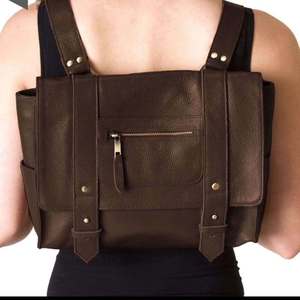 VereVerto Chocolate Brown Repetto Leather Convertible‎ Backpack